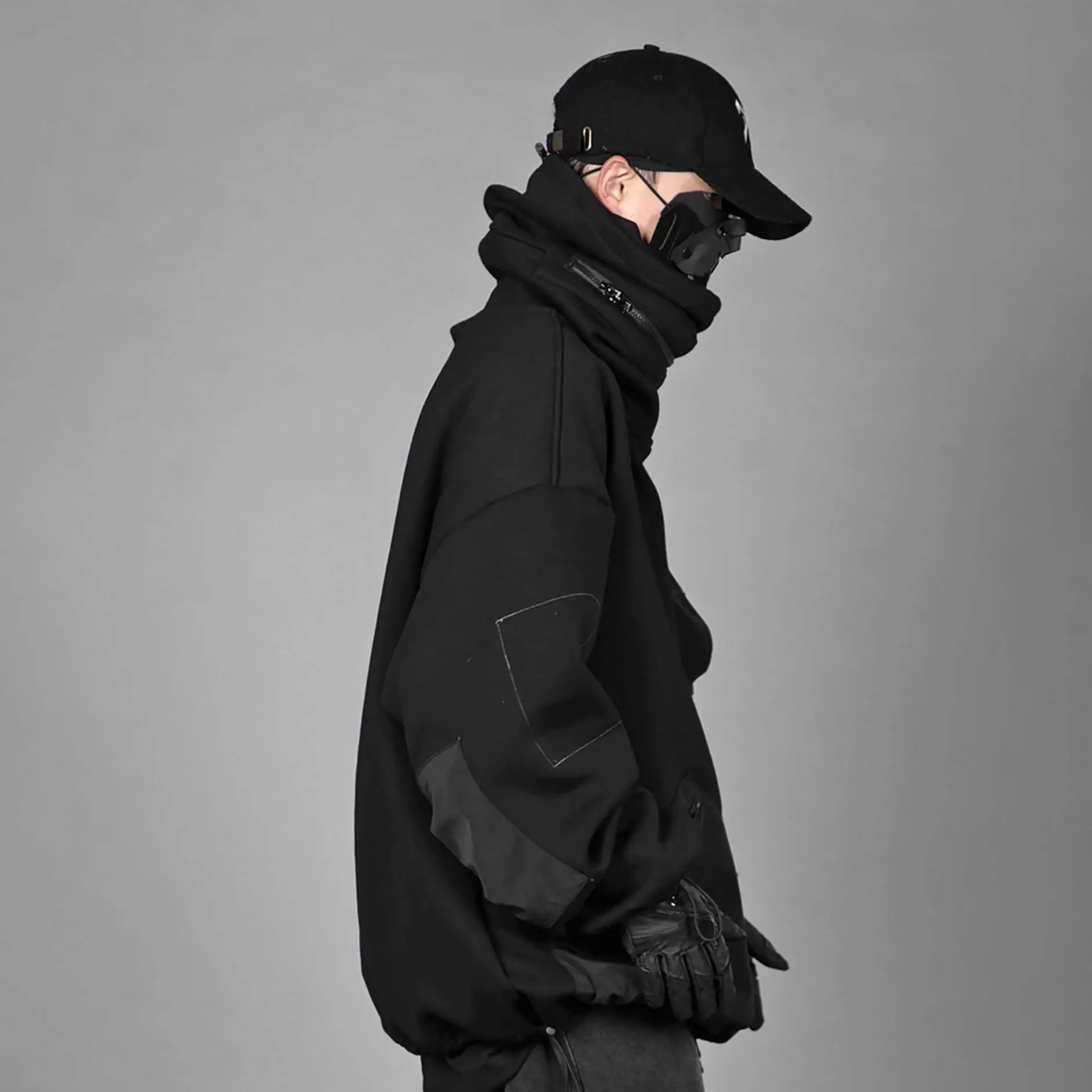 DOVEN OEM Custom Logo Design Full Face Cover Masked  Heavyweight Hoodie Color Block Sherpa Fleece Oversized Ninja Hoodies