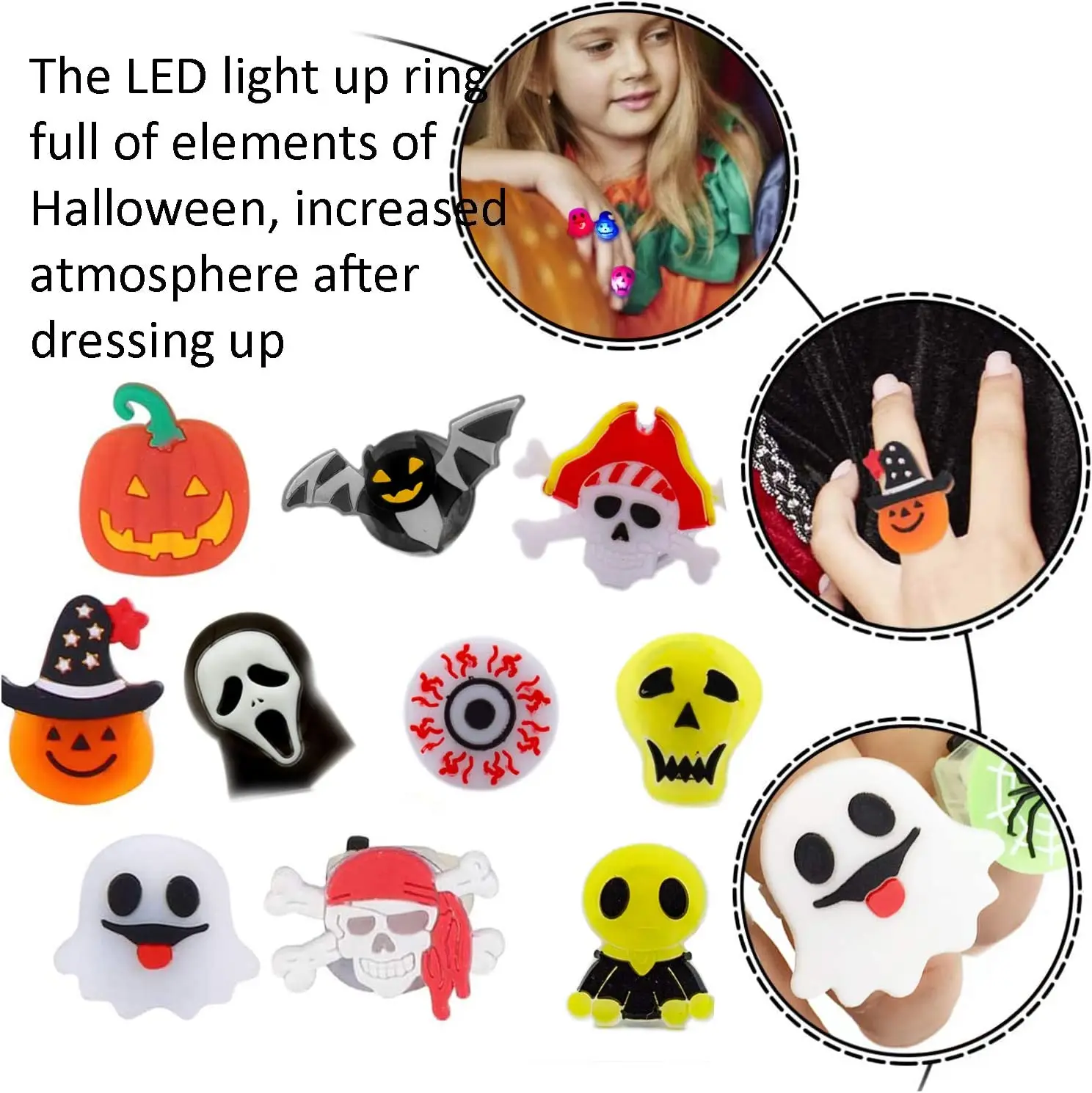 Nicro Halloween Supplies Pumpkin Led Ring Neon Party Favors Blinking Soft Jelly Rubber Luminous Flash Finger Ring Toys