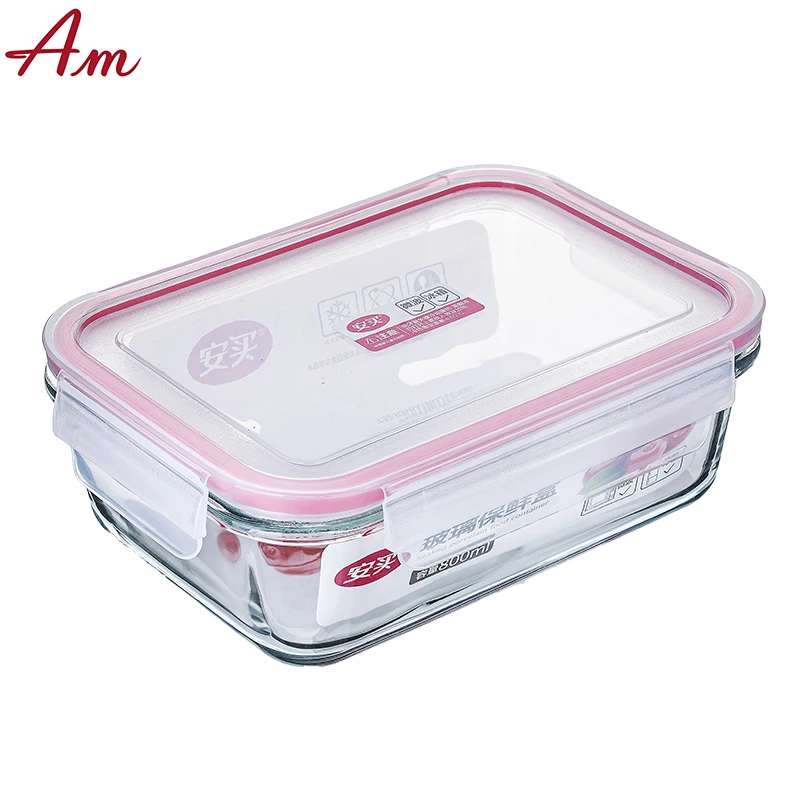 
High borosilicate Glass 3 Compartment Full Airtight Food Storage Container Bento Box 