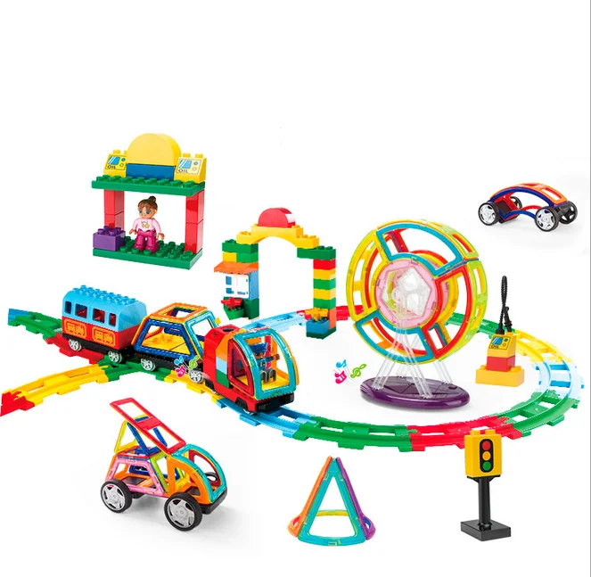
Preschool 102pcs funny car track magnetic tiles plastic magnet building toy for kids 