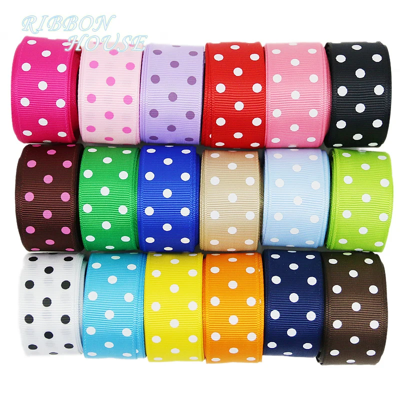 (10 yards/lot) 25mm Cartoon Polka Dots Printed Grosgrain Ribbon Lovely Series Ribbons Wholesale