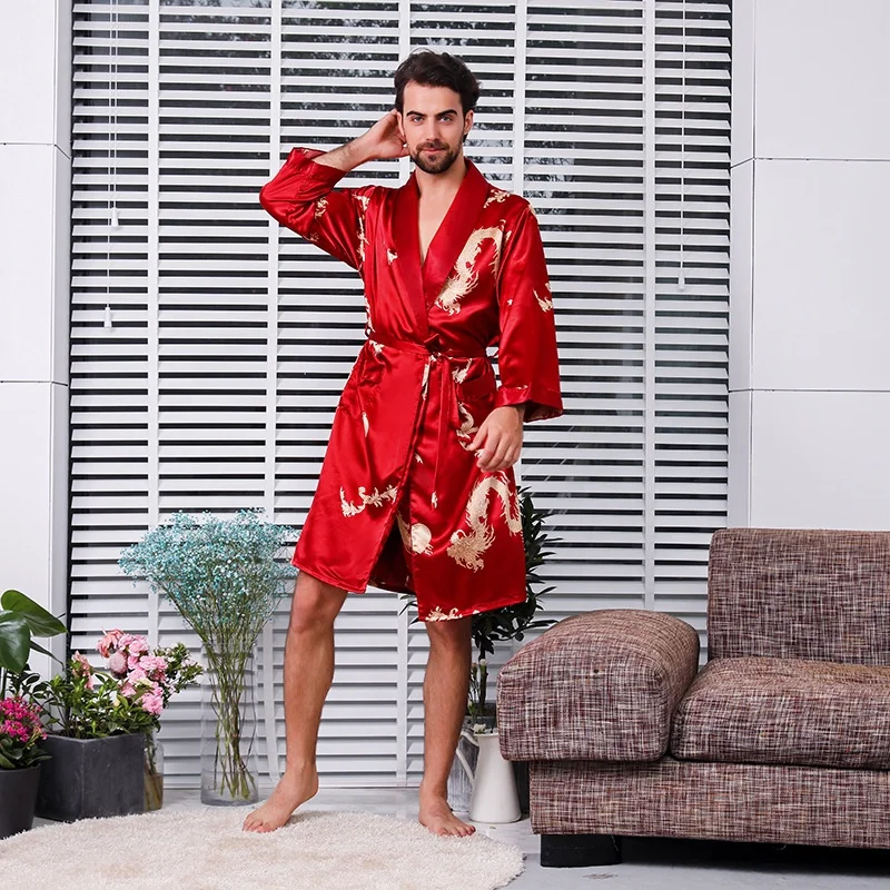 OEM plus size man Gift Custom satin two pieces Silk Satin Long Sleeve polyester Loungewear Pajamas Mans Sleepwear robe set
