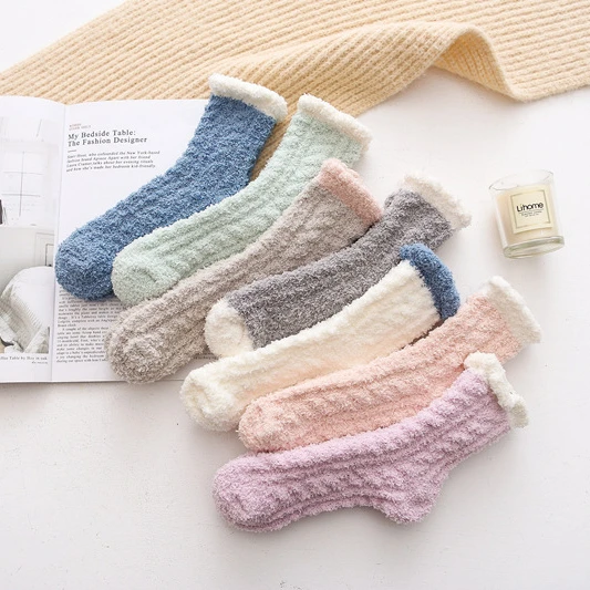 Women Cozy Winter Sleep Bed Socks Floor Home Fluffy Socks Coral velvet fuzzy socks