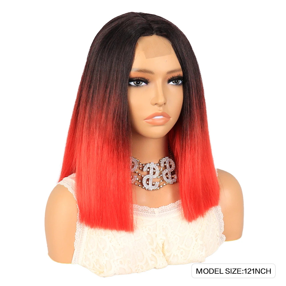 Cheap Ombre Brown Blonde Blue Short Cosplay Wig Natural Swiss Lace Frontal HD Synthetic Hair Lace Front Bob Wigs For Black Women