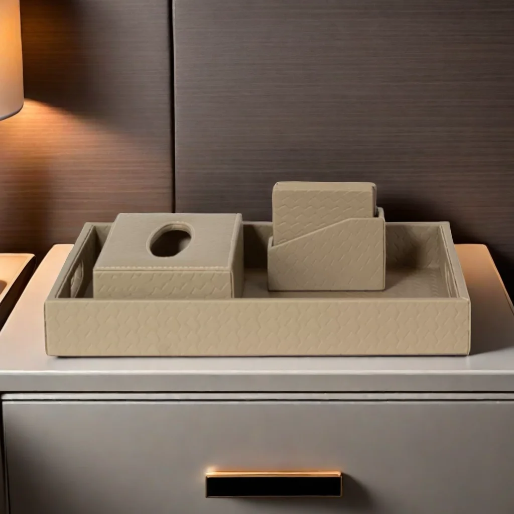 Wholesale Home Office Beige Coasters Tissue Box jewelry-leather-decorative trays organizer Set leather for sundries