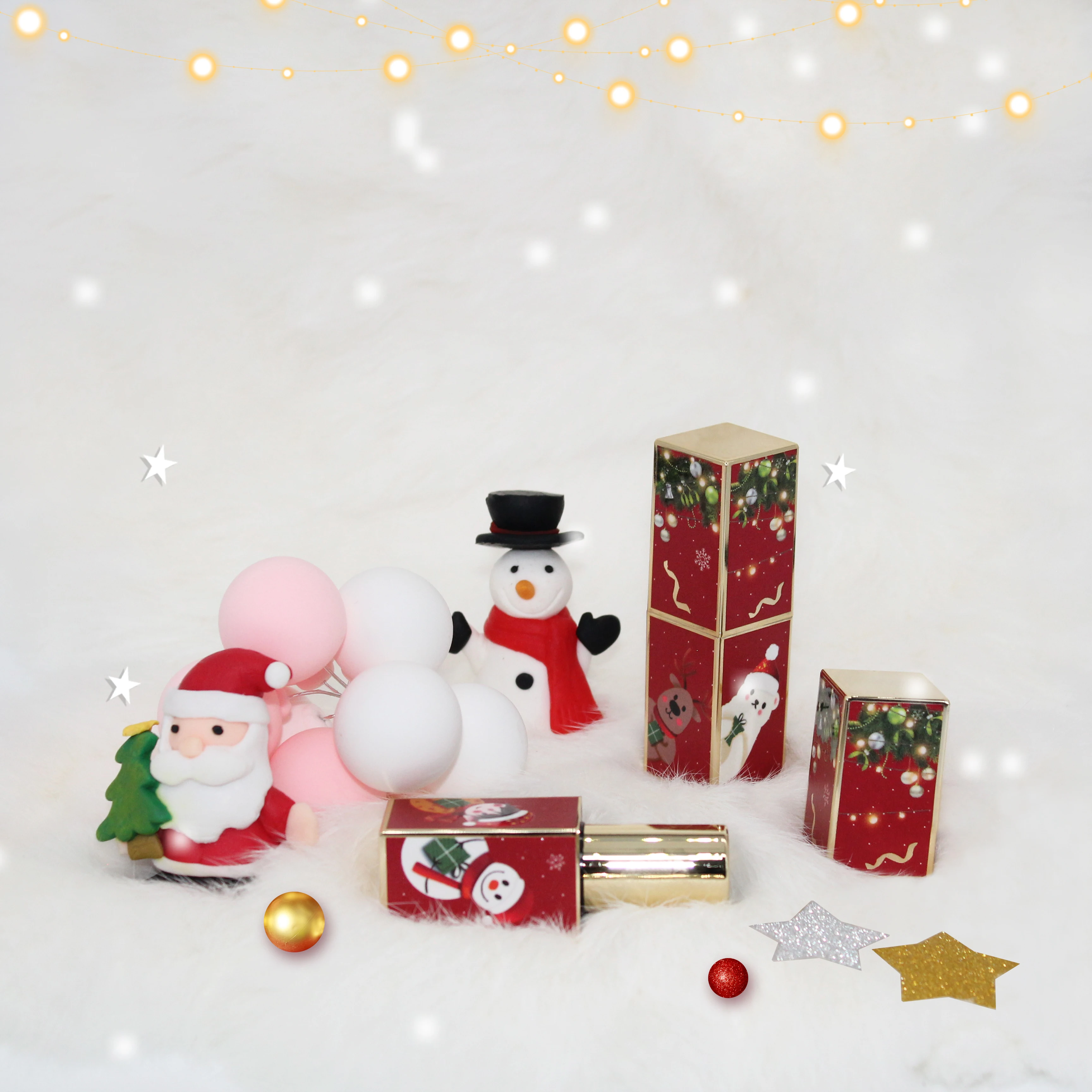 2021 Рождественская 3D печать, квадратная губная помада, роскошная пластиковая трубка на заказ, высокое качество, контейнер для губной помады