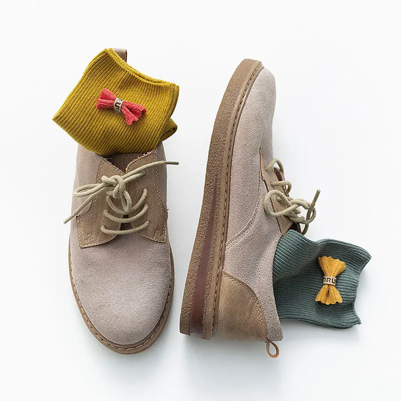 In stock female winter novelty cotton cerw socks Japanese cute bowknot socks women