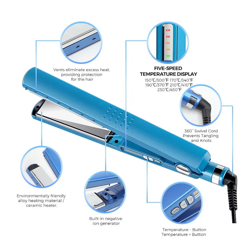 Профессиональный нано-титановый выпрямитель для волос с регулируемой температурой и быстрым нагревом