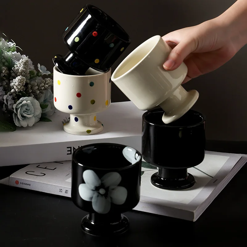 Solhui  Ins creative personality vintage ceramic goblet high appearance home office afternoon tea cup