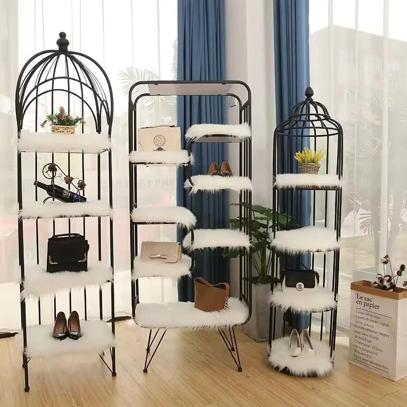 Colorful Clothing Shop Plush Cloth Fabric Retail Table Display Clothing Rack Gold Apparel Retail Nesting Table