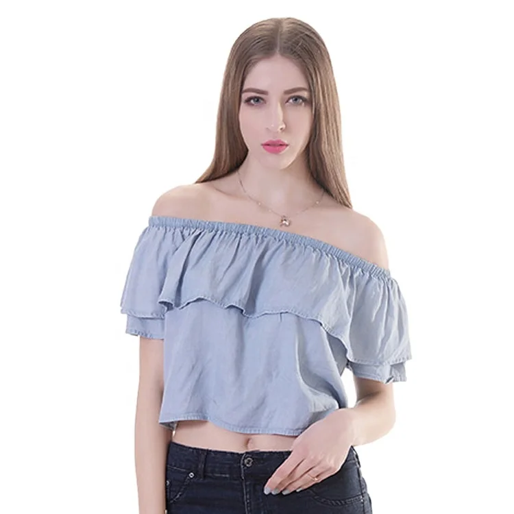 Ruffled neck custom trendy sexy short fashion european young women clothing