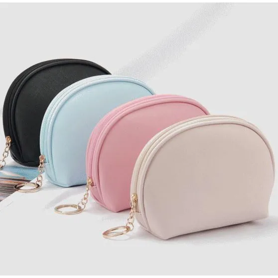 Personalized Leather Cosmetic Bag with PU Zipper Patchwork Color & Key Chain Fashionable Brush Holder Makeup Case Gift