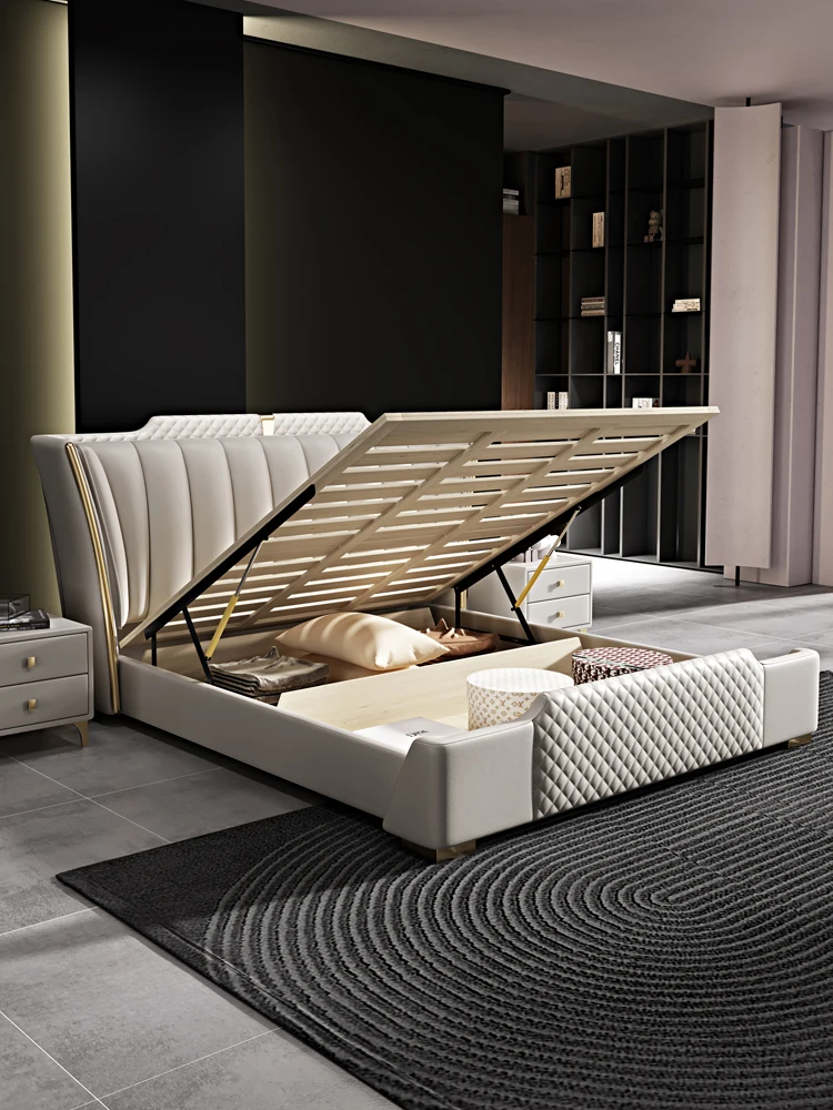 Modern minimalist light luxury leather bed
