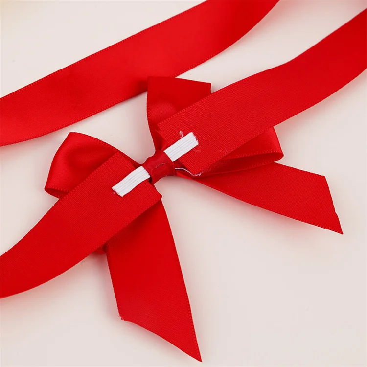 Custom Black Gift Wrapping Pre Tied Wholesale Stretch Decorative Satin Tie Packing Ribbon Bows