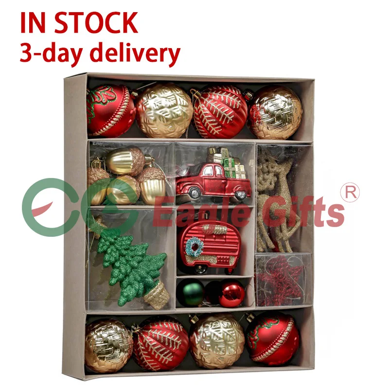 EAGLEGIFTS Christmas 2024 Novel Products Bauble Gift Set Christmas Goods Premium Red Green Gold Christmas Tree Decorations Balls