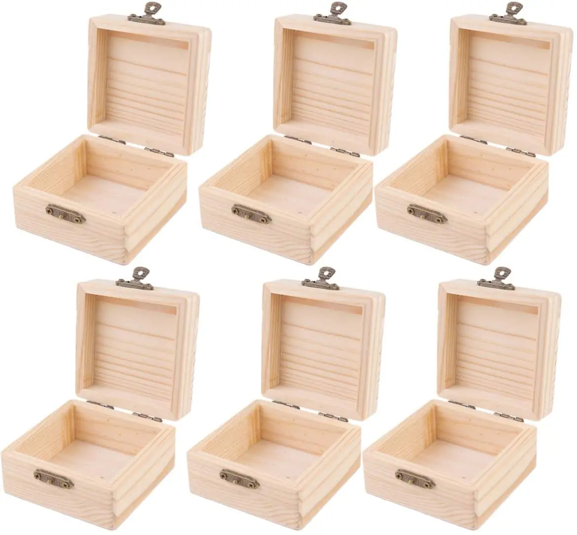 Wholesale small Unfinished Wooden gift box wooden ring box craft box with Hinged Lid for jewelry