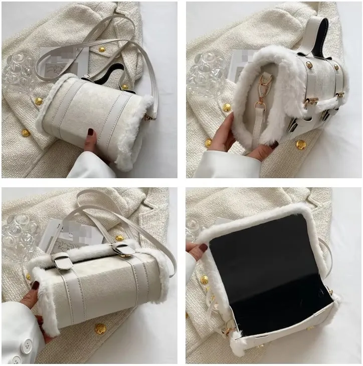 CCF299 Winter Faux Fur Handbag Designer Small Soft Plush Crossbody Bags for Women Fashion Wide Strap Women Shoulder Bag Mini Bag