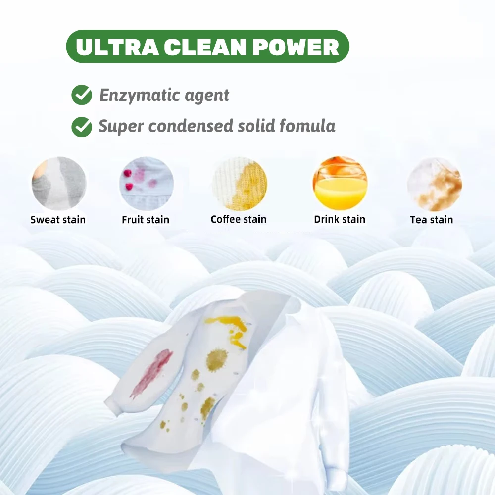 Eco-Friendly Protease Enzyme Laundry Detergent Powder Convenient Detergent Sheets in Pouch Box