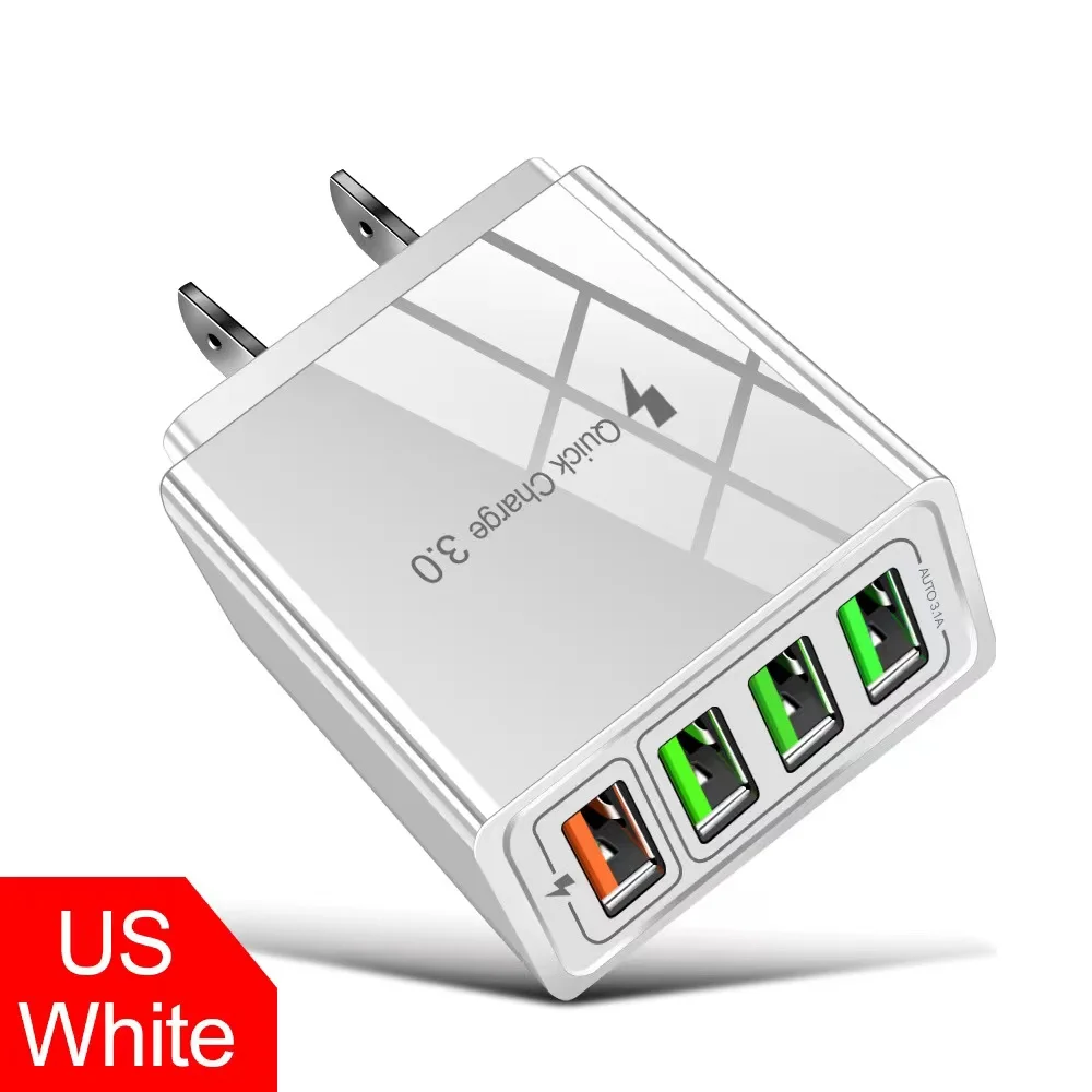 Vanice 4 Usb Charger Phone Single 5v 3a Wall Charger Eu Us Uk Plug Travel Multi Usb Phone Charger Adapter 30Watt