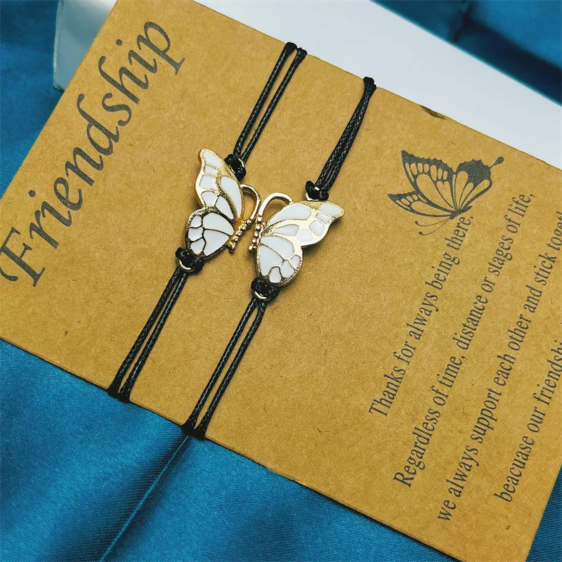 Cross-border new popular butterfly bracelet good friend alloy wax wire bracelet friendship card bracelet set