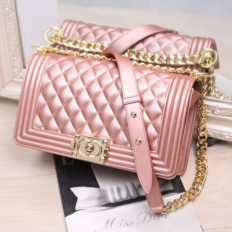 New Designer Custom Colorful Square Bag Ladies Handbags Candy Purse Chain Bag PVC Shoulder Jelly Bags