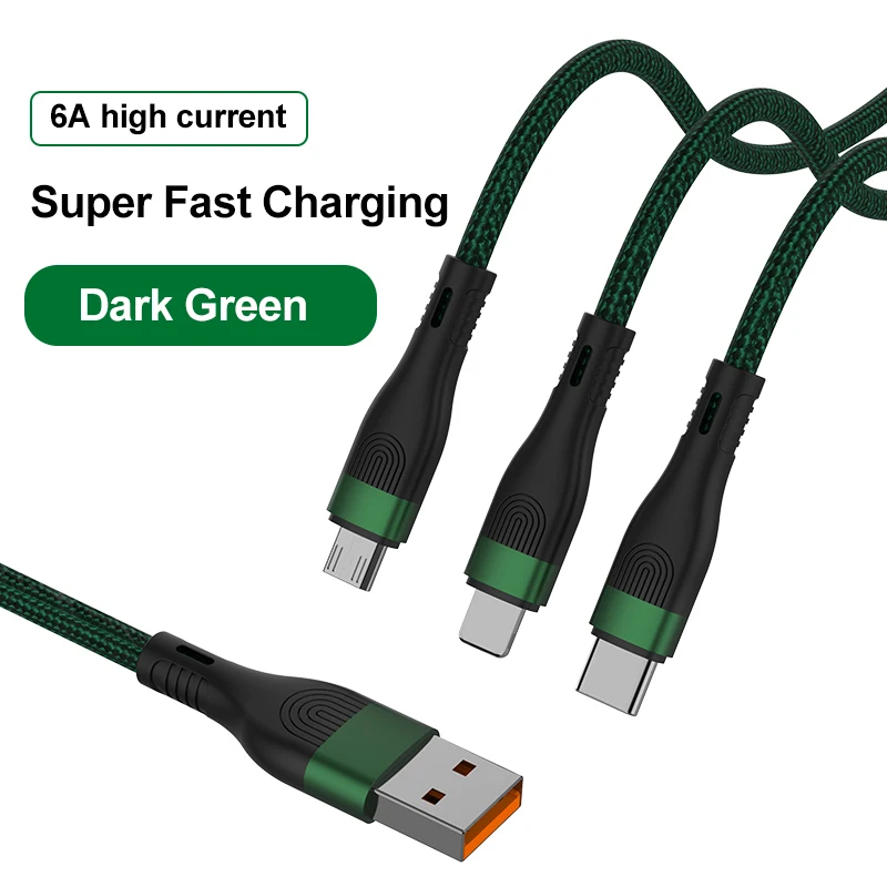 Модный Дорожный удобный нейлоновый Плетеный 6А Высокоточный Быстрый зарядный многофункциональный кабель micro usb 3 в 1 для мобильного телефона