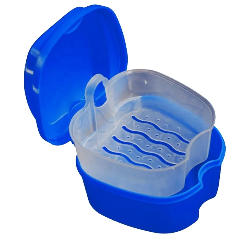 Denture Bath Box Case Dental False Teeth Storage Box with Hanging Net Container Plastic Artificial Tooth Organizer