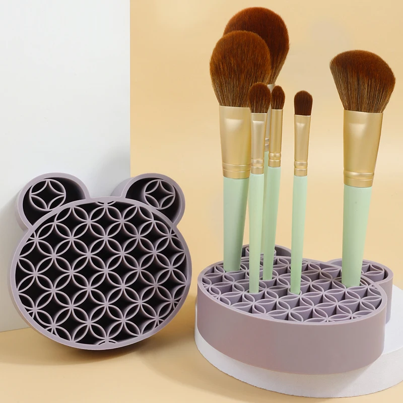 Bear Head Shape Silicone Desktop Storage Makeup Brush Organizer Holder