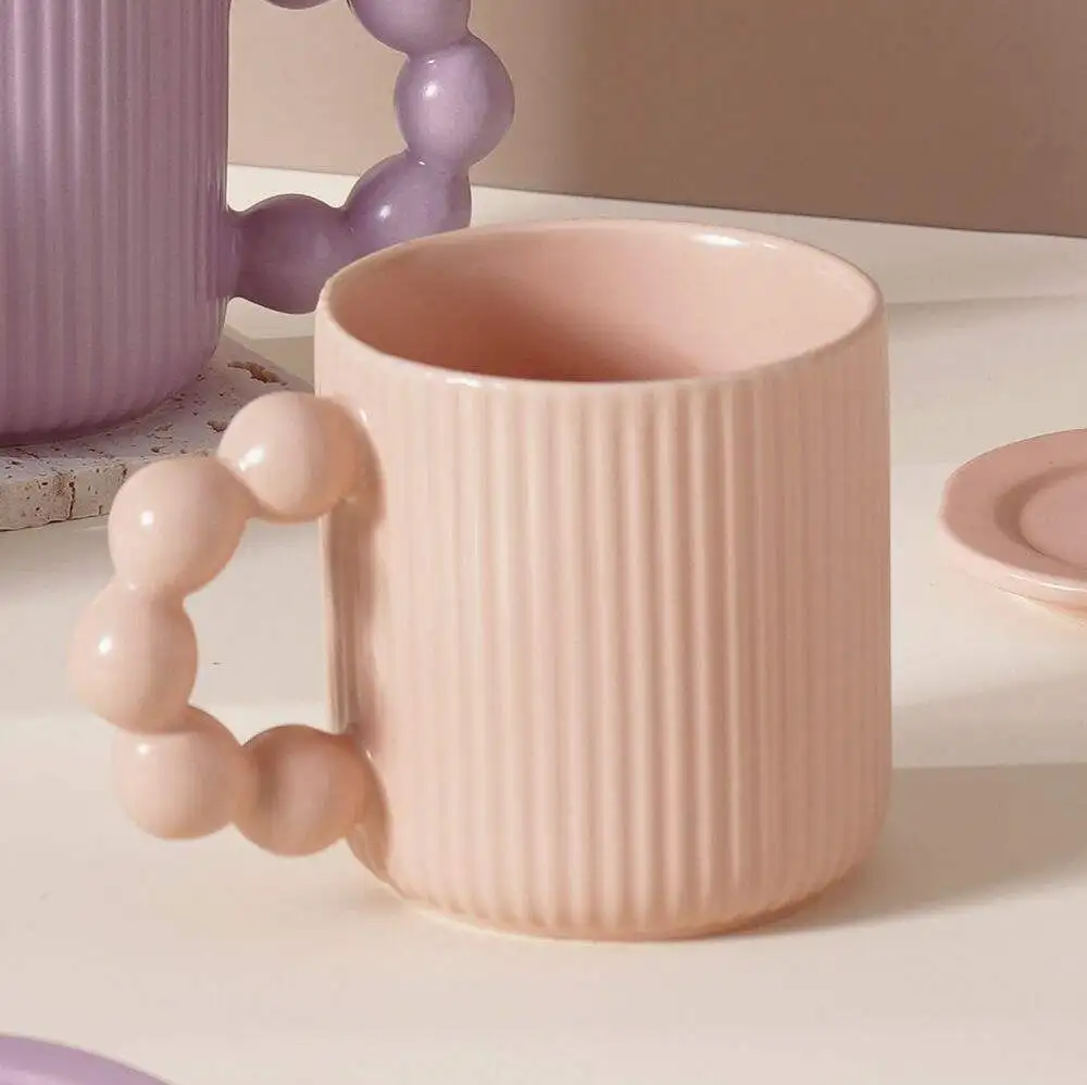 Personalized Macaroon Mugs Ceramic Travel Mug With Lid 12 Oz Tea Cup With Strainer Matte Striped Cups