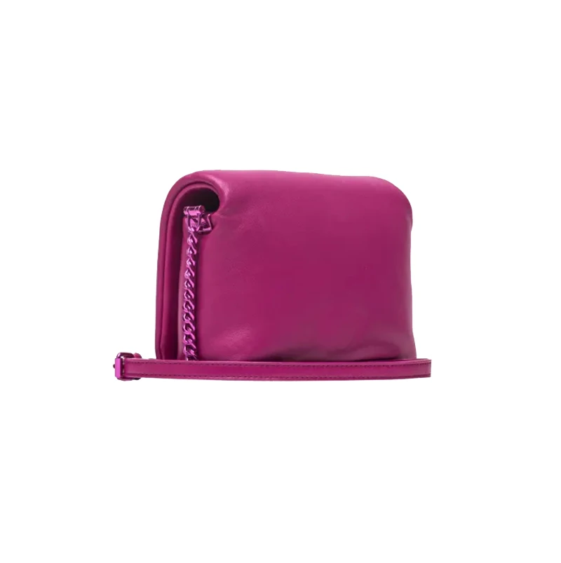 ODM branded Soft Nappa Leather hand bag purse High quality Pink Metallic silver Puff Italian leather Girls Crossbody bag