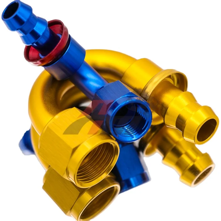 AoMei Performance 150 Degree uninterrupted One Piece Full Flow Barb Push Lock Hose End AN Fitting