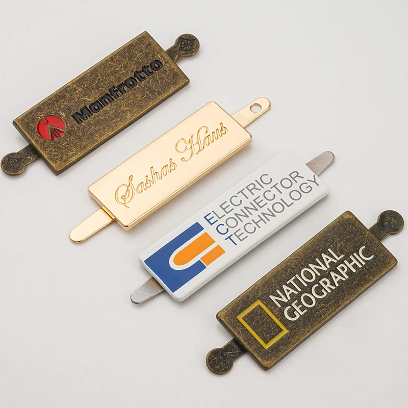 30*20mm Gold Metal Label with 4 Decorative Rivets for Handbags