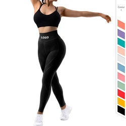 Custom logo Como Patter Nulux Fabric Light Weight Anti Slide Body Split Line Running Women Yoga  Gym Scrunch Butt Leggings