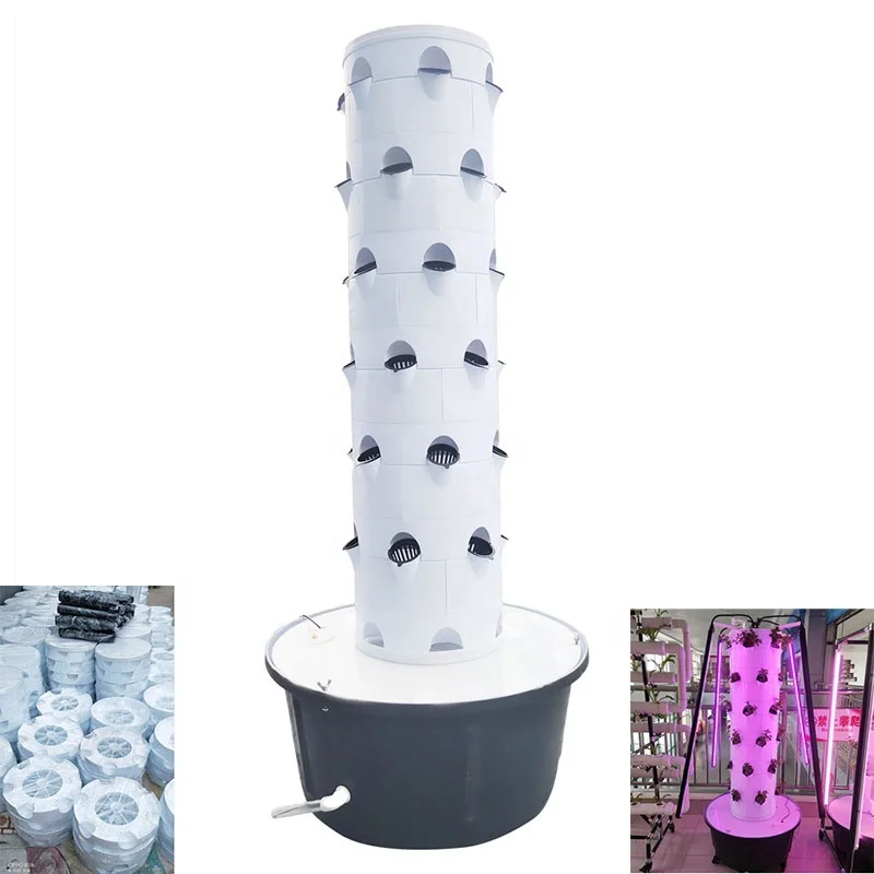 House  Indoor Vertical Aquaponics Towers garden systems with  light and wheel EC PH  for Growing Pot Tower
