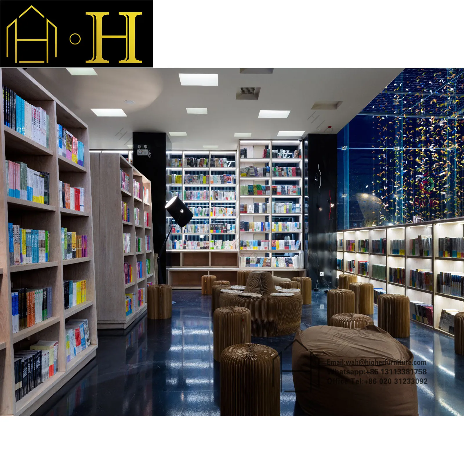 Modern Book Store Display Showcase Design Library Wooden Display Cabinet Library Furniture Living Room Bookcase Custom