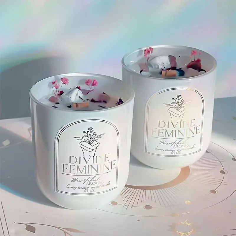 Luxury Private Label Home Decorative Candles Supplies Perfume Soy Wax Scented Dried Flower Crystal Candle