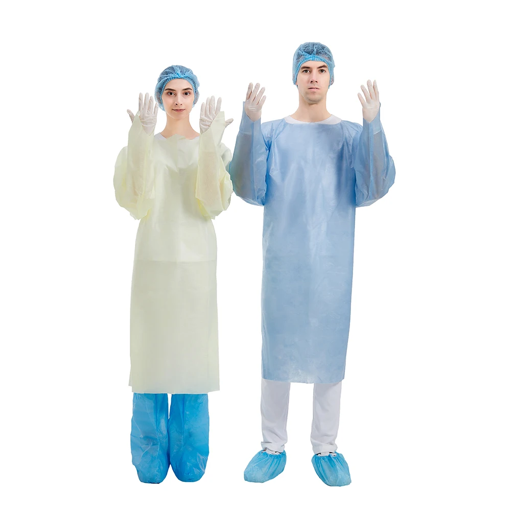 Haixin Group surgical cpe gown smms sms gown PE coated 510 K aami level 2 disposable gown disposable