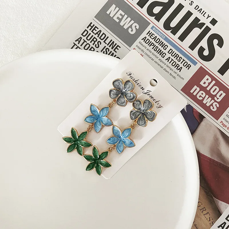 2022 New Popular Flower Shape Multi Colored Enamel Earrings For Women Gift