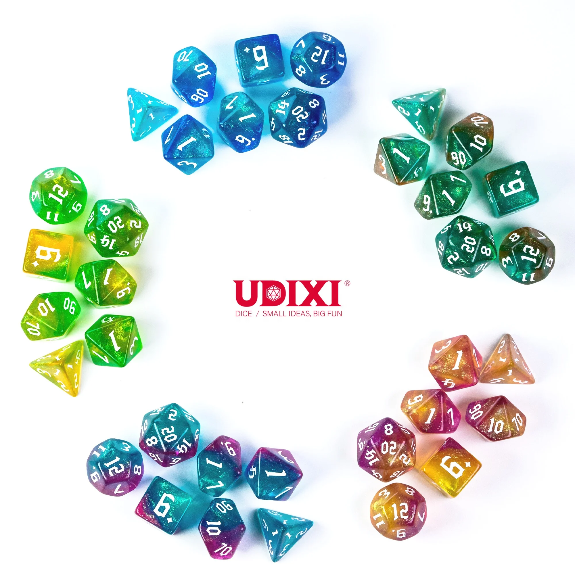 Udixi Plastic polyhedral dungeons and dragons rpg custom logo Acrylic dice set Two-color