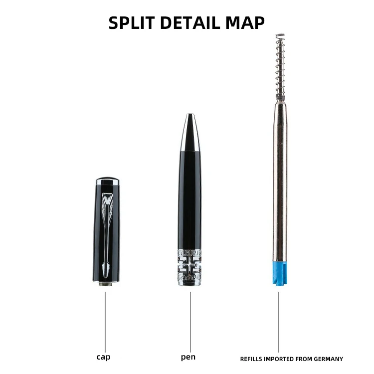 EACAJESS Exclusive Fashion Luxury Black Silver Metal Ballpoint Ball Pen With Customized Logo