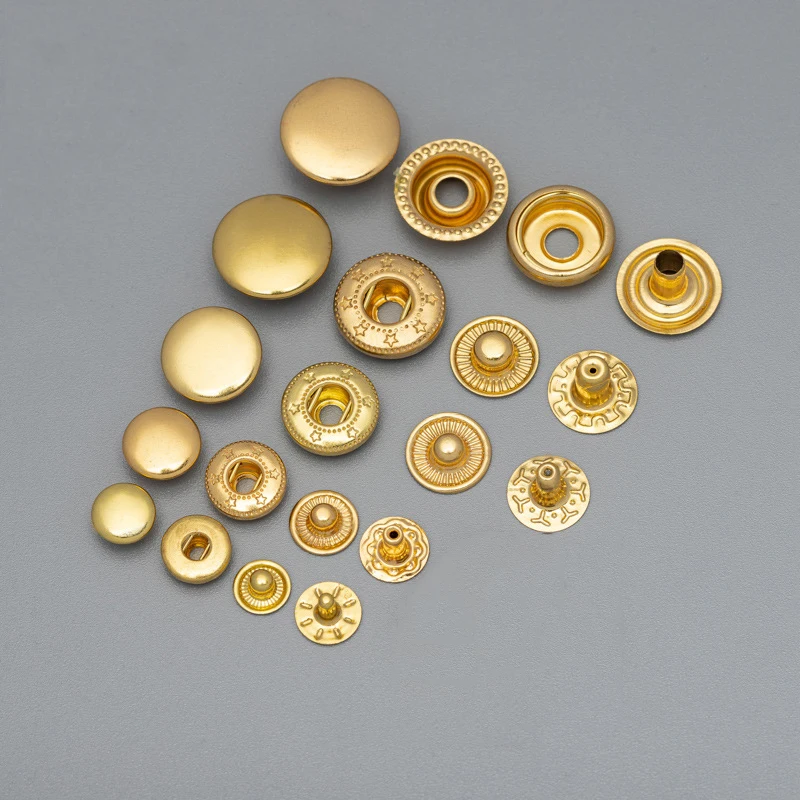 DWDP-SCREW08 solid brass Gold Spring Press Studs 4 Part Durable and Lightweight Metal Snap Fasteners for Jackets