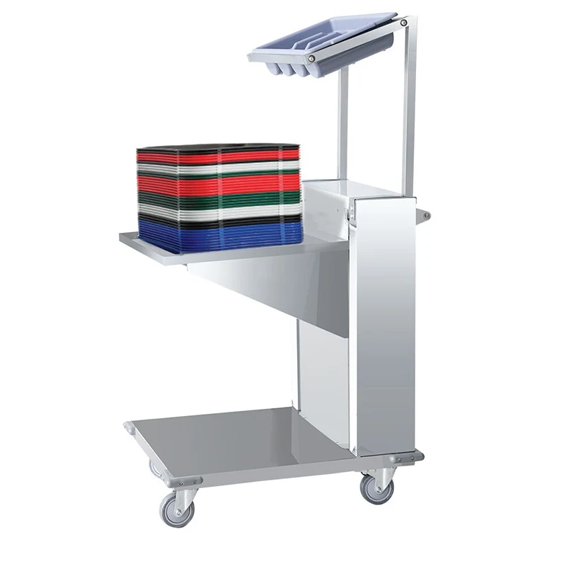 Stainless Steel Auto Down Kitchen Service Dish Plate Collection Dining Cart