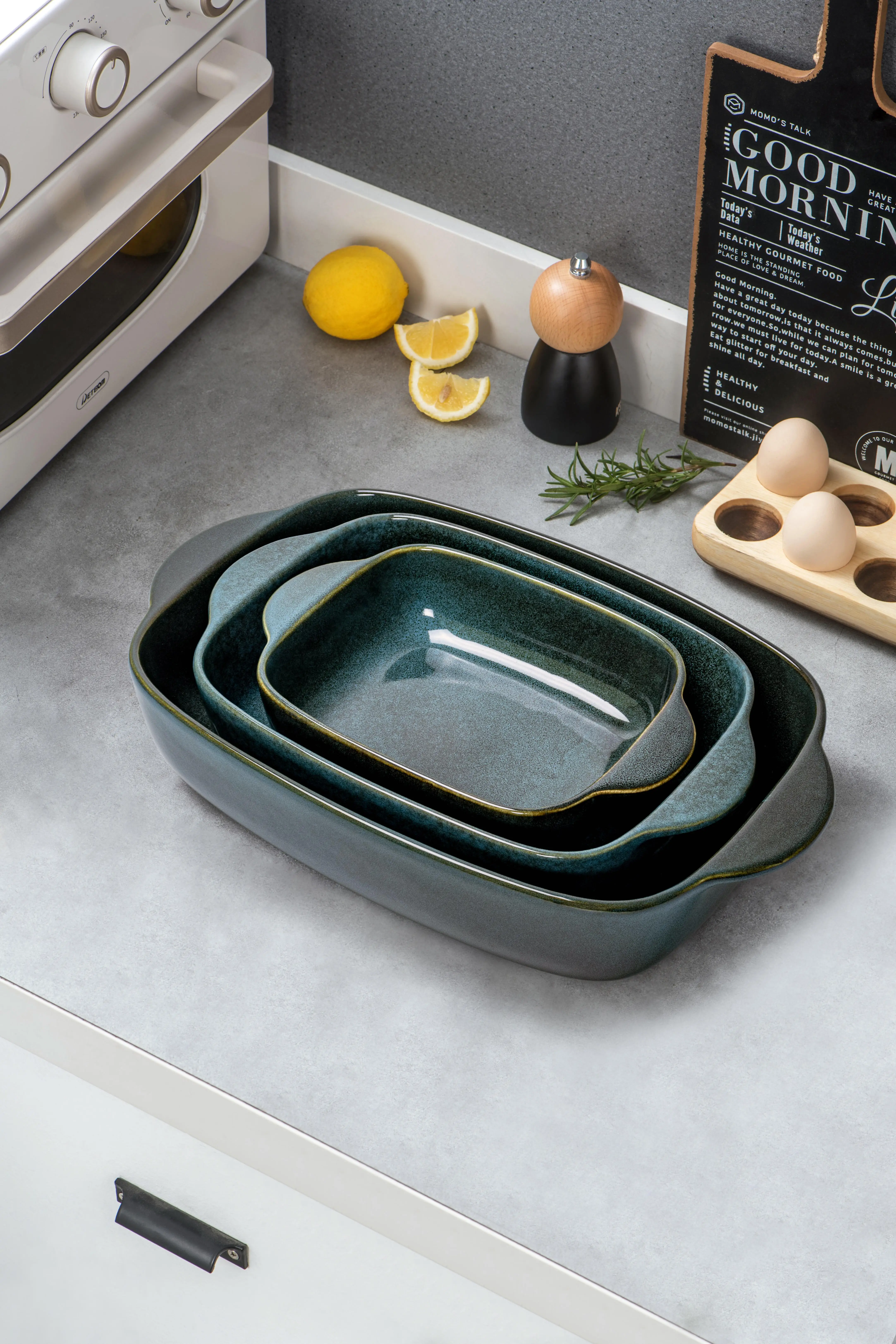 Favtory Made Baking Dish Set 3 PCS Casserole Dish Set Rectangular Lasagna Pans Bakeware Set for Dinner Kitchen