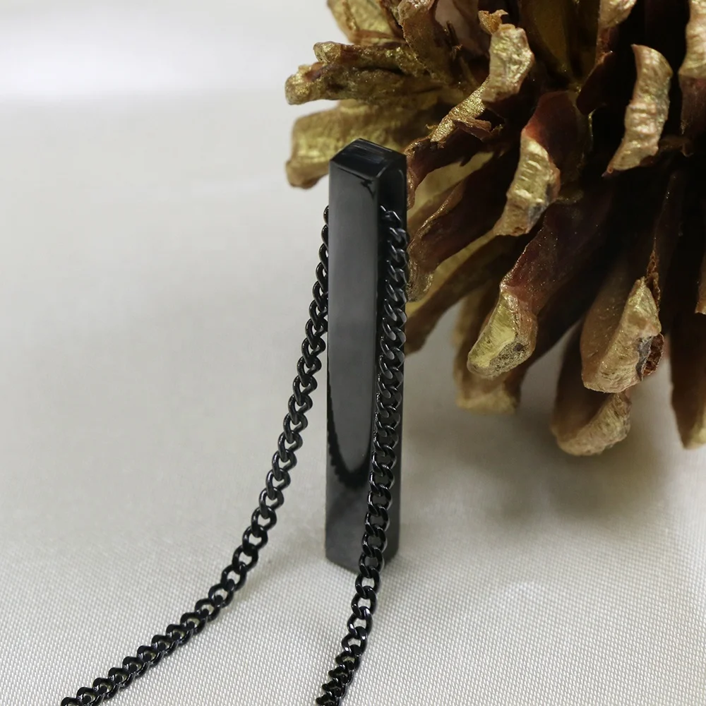 high quality stainless steel thin cuban chain black plated blank vertical bar necklace men