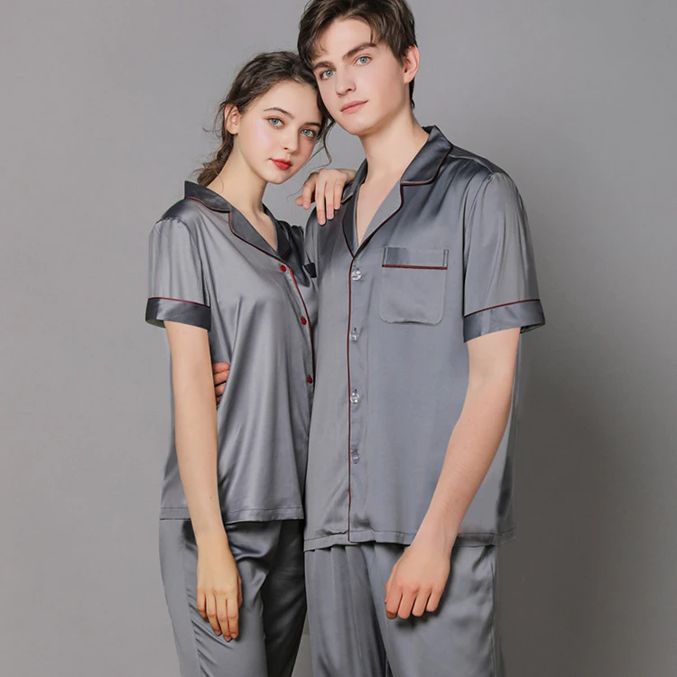 Pijamas Men Women Thin silk satin long sleeve Pajamas Sets Couple Satin Pajamas 2 Pcs Set Pyjamas Leisure Wear Pajamas