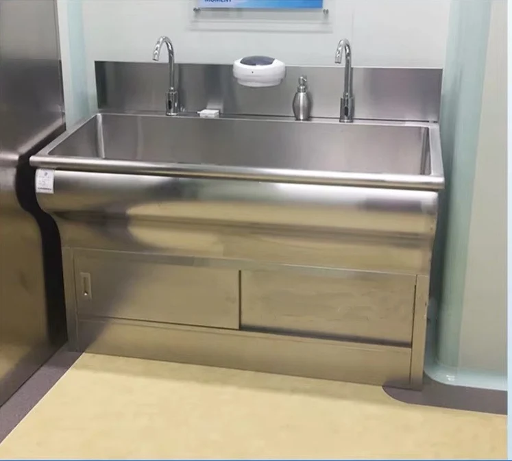 Hospital Equipment Medical Machine and Accessories Hand Washing Station 3 Person Stainless Steel Sink with LED Mirror