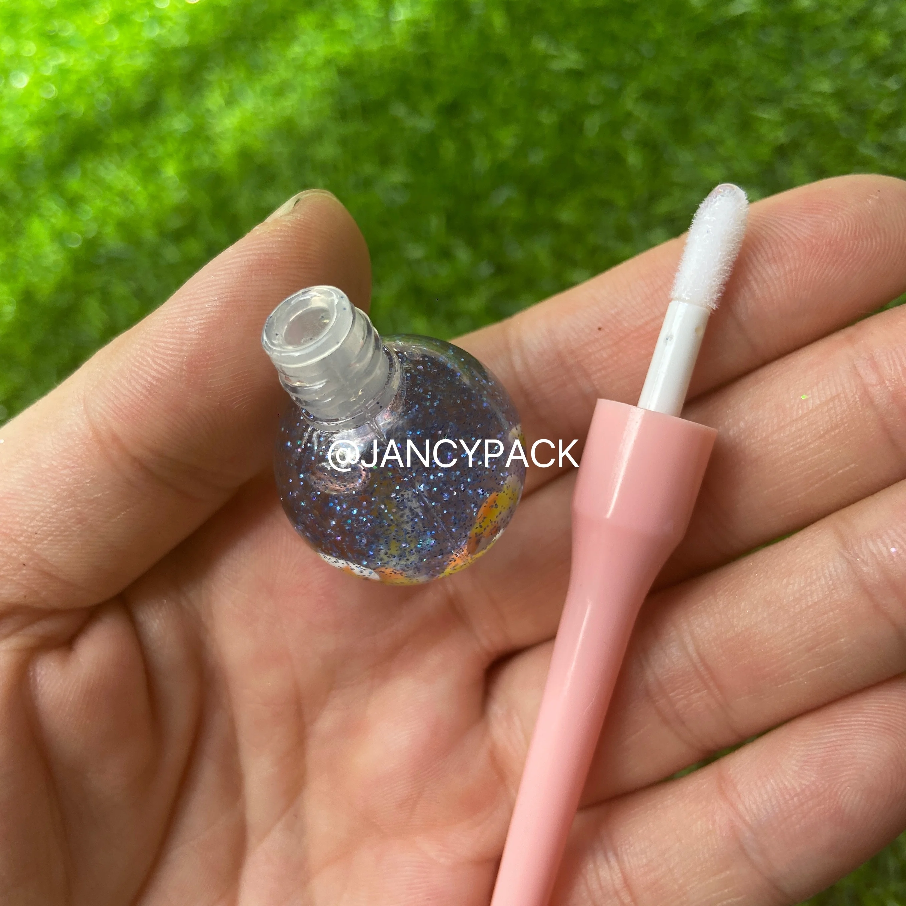 JANCY 6ml Private Label Vendor lollipop shape glitter lip balm oil Cute Oem New Shine Hydrating Clear Glossy Lip Gloss