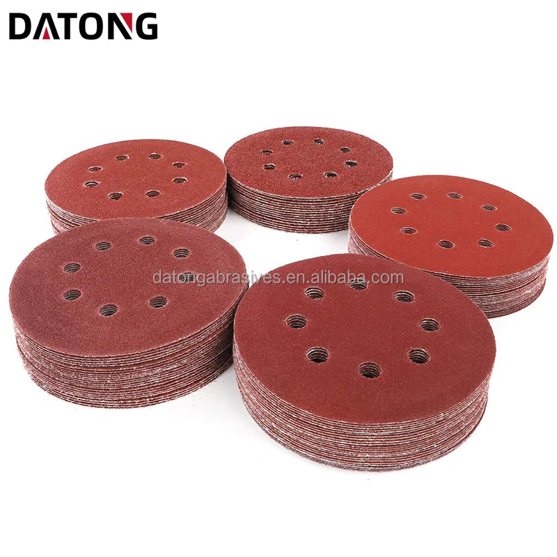 Customized Abrasives disc red sanding disc 125mm 5inch with 8 holes grit 180 sandpaper aluminum oxide red sand disc pad