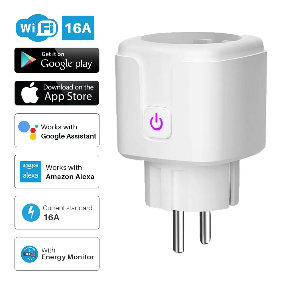  16A Wi-Fi Tuya Smart разъем питания (стандарт ЕС) монитор таймер приложение Life дистанционного Голосовое управление с Alexa Google Assistant