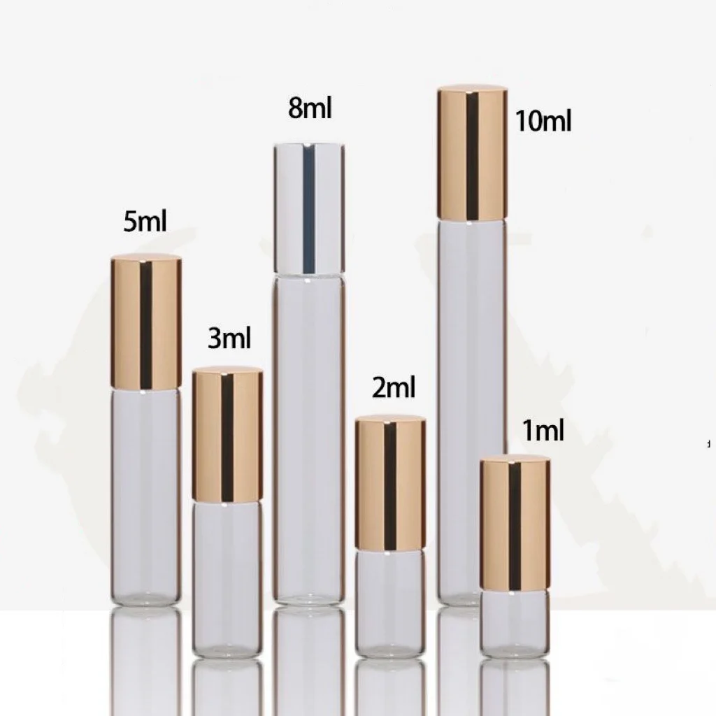 Mini Fashion New Round Portable Essential Oil Steel Ball Plastic Ball 1ml 2ml 3ml 5ml 8ml 10ml Cosmetic Glass Roller Bottle